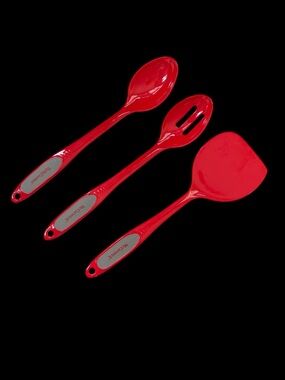 3pc Set Red Melamine Kitchen Utensils McCormick / Betty Crocker Spatula Spoons